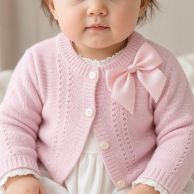 JF10-3002P Pink Bow Cotton Cardigan (0-9 months)