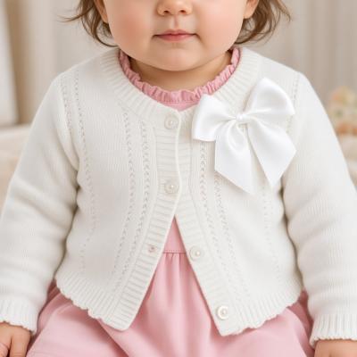 JF10-3002W White Bow Cotton Cardigan (0-9 months)