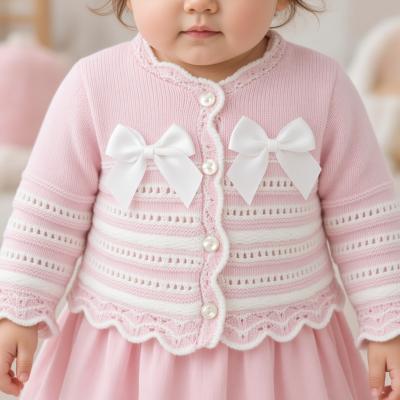 JF10-3003P Pink Double Bow Cotton Cardigan (0-9 months)