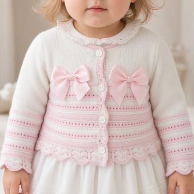 JF10-3003W White Double Bow Cotton Cardigan (0-9 months)