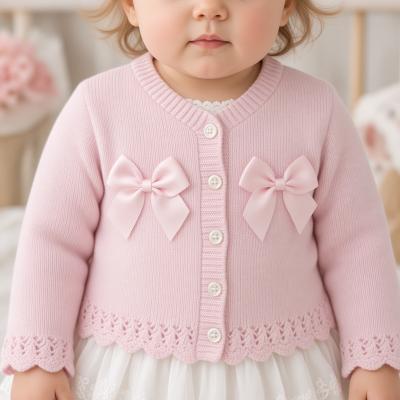 JF10-3004P Pink Double Bow Cotton Cardigan (0-9 months)