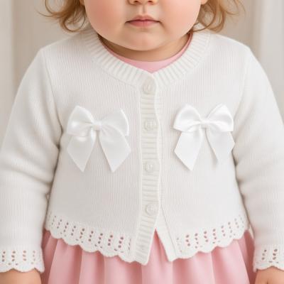 JF10-3004W White Double Bow Cotton Cardigan (0-9 months)