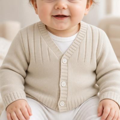 JF10-3005T Taupe Stripe Cotton Cardigan (0-9 months)