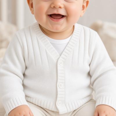 JF10-3005W White Stripe Cotton Cardigan (0-9 months)
