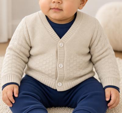 JF10-3006T Taupe Basketweave Cotton Cardigan (0-9 months)