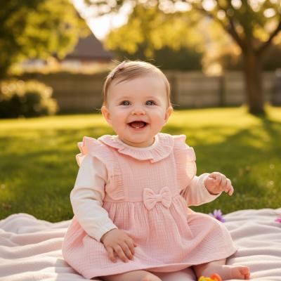 JF2020-2596-P  Muslin Bow Pinafore Set  (0-12 months)