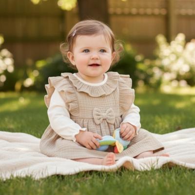 JF2020-2599-T  Muslin Bow Pinafore Set ( 0-12 months)