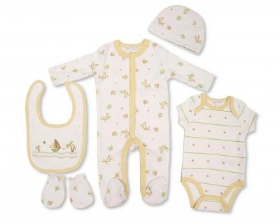 JF25-1381  Sailboat 5 Piece Layette Set   (0-6m)