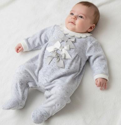 JT9337-G  "3 Bow"  Velour All In One  ( 0-6 months)