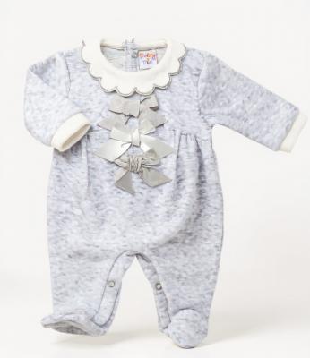 Just Too Cute 40JTC9337 5055323193958 JT9337-G "3 Bow"  Velour All In One ( 0-6 months)