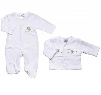 Just Too Cute 40JTC8395 5056511302831 JT9539W "Teddy" Smocked 2 Piece Set (NB-3 months)