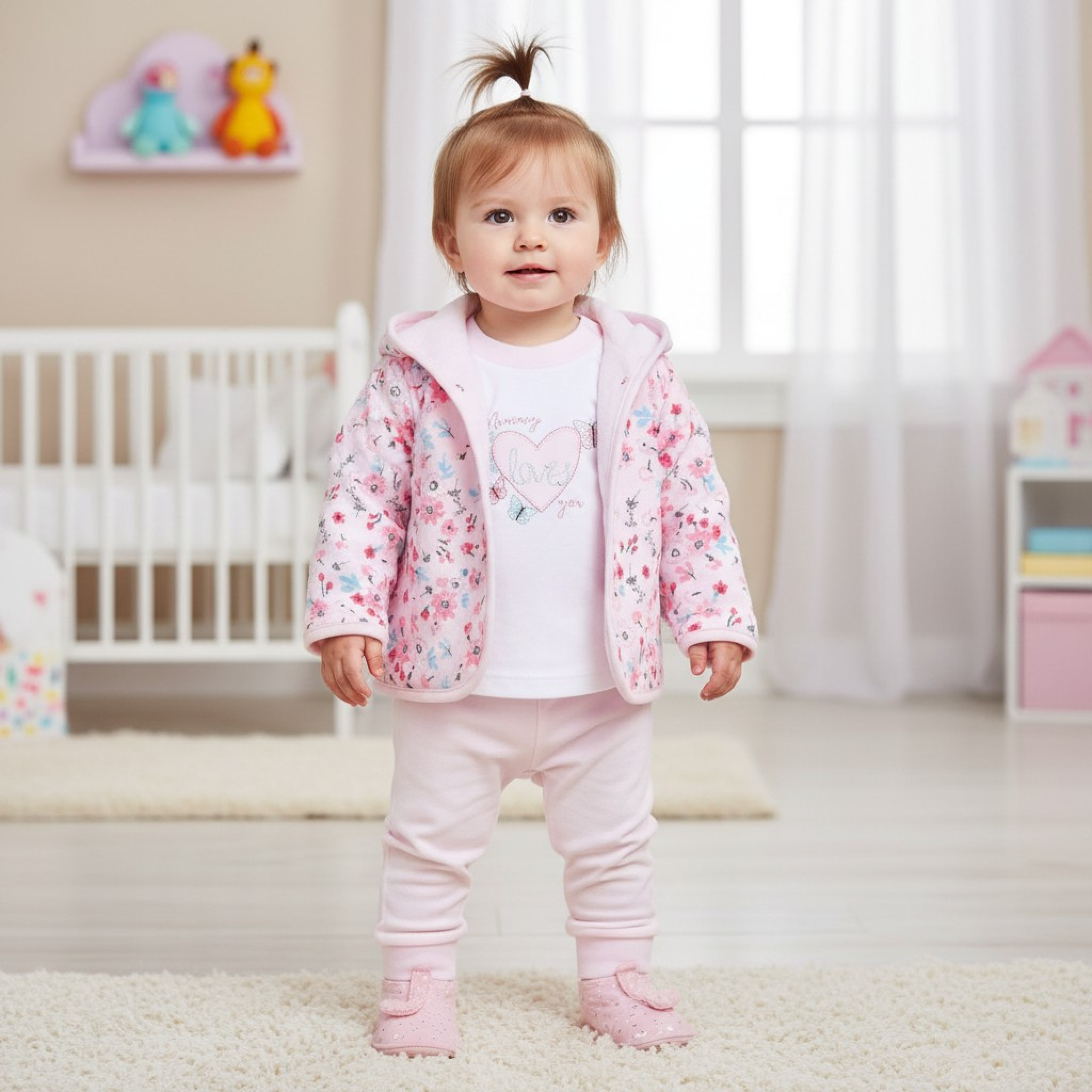 Just Too Cute  * JT9754-P "Floral" Reversible 3 Piece Set (0-9 months)