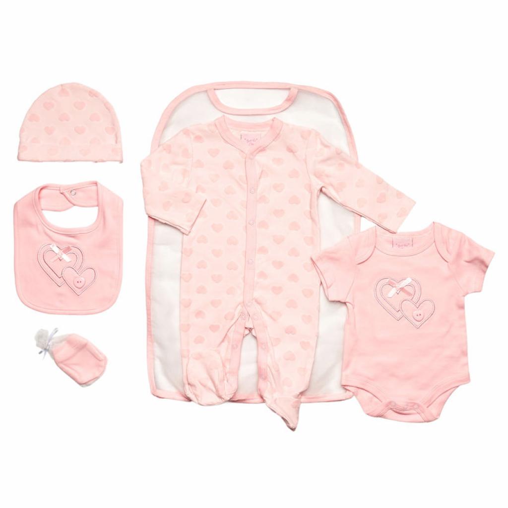 Just Too Cute 65JTC8769 * JT8769P Jacquard "Heart" 5 Piece Layette Set (0-6 months)