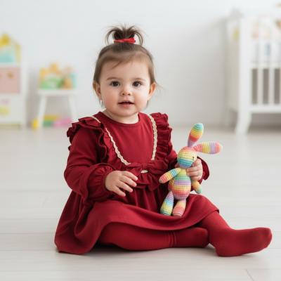 KC5186  Red Laced Bow Dress  (12-24 months)