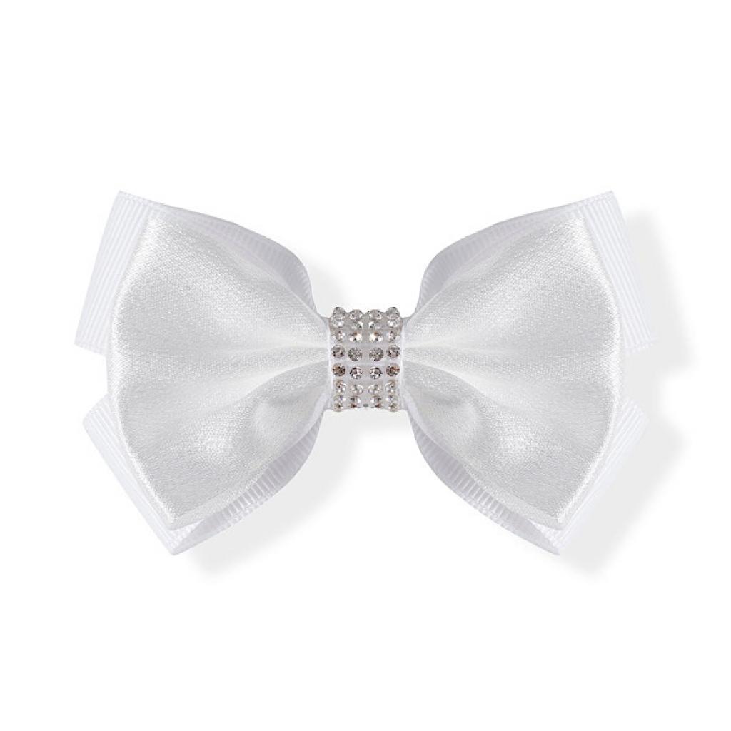 Kids Club London HC075IVORYWHITE * KCHC075-W White Satin Diamante Bow Clip