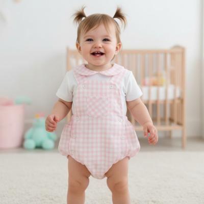 KLPJ23109P  Pink Gingham Dungaree Set  (3-18 months)