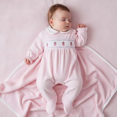 LD003P Velour Smocked Strawberry all in one (0-9m)