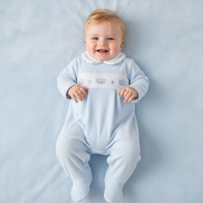 LD006-B Velour crown smocked all in one (0-9m)