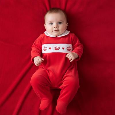 LD006R Velour crown smocked all in one (0-9m)