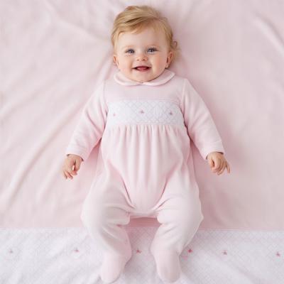 LD009P Velour Floral Smocked all in one (0-9m)