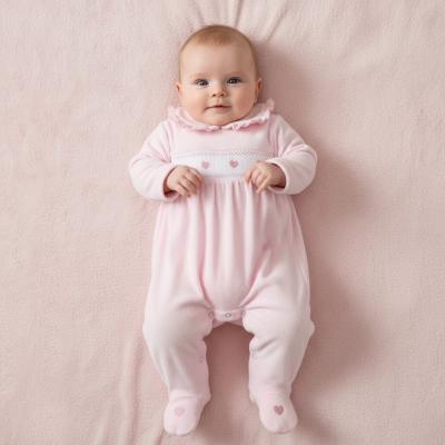 LD011P Pink Heart Velour Frill Collar All in One (0-9m)