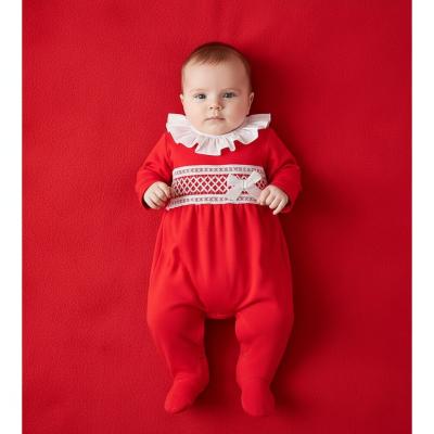 LD013R Cotton Ruffle Sleepsuit with Lace and Bow Detail (0-9m)