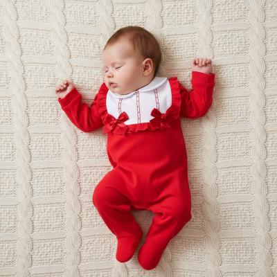 LD015-R Cotton Red Ruffle Collar Mock Bib all in one (0-9m)