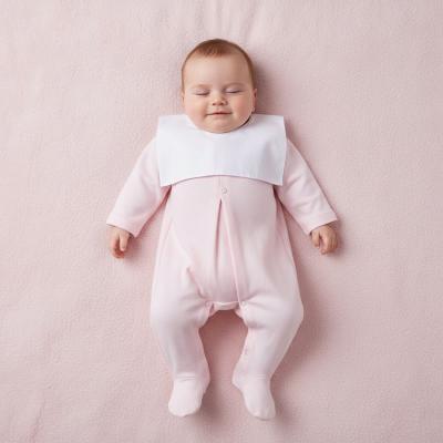 LD016P Cotton Pink Square Collar Mock Bib all in one (0-9m)