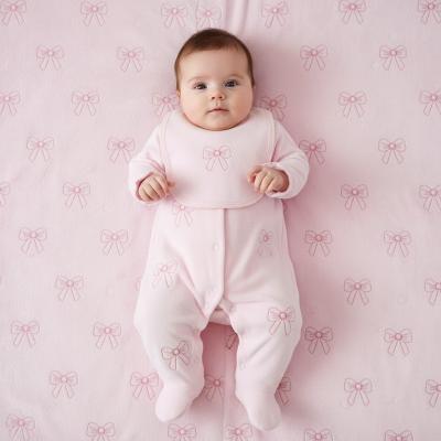 LD007P Velour Bow Embroidered Bib & All in One (0-9m)