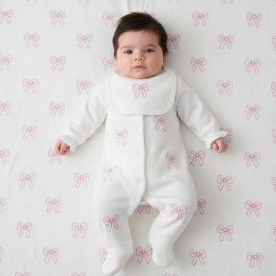 LD007WP Velour Bow Embroidered Bib & All in One (0-9m)