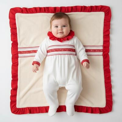 LD008WR Velour Smocked Frill Collar All in One (0-9m)