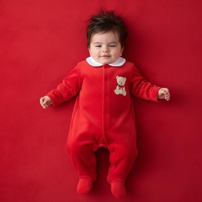 LD019R Velour Velour Teddy Bear Embroidered All in One (0-9m)