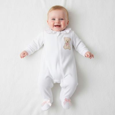 LD020WP Teddy Bear Zip Velour All In One (0-9m)