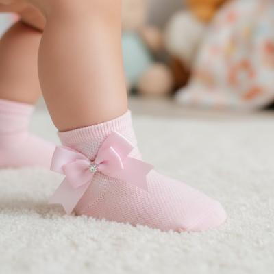 LD5696-P Pink Bow and Diamante Socks (0-24 months)