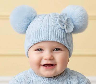 LD880014B Double Pom Pom Hat with Bow (Newborn - 12 months)