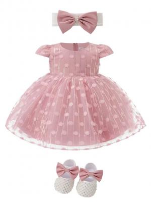 LDS02-P  Flower Dress with Shoes and Headband  (0-12 months)