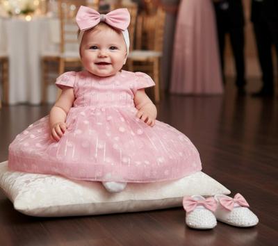 LDS02P  Flower Dress with Shoes and Headband  (0-12 months)