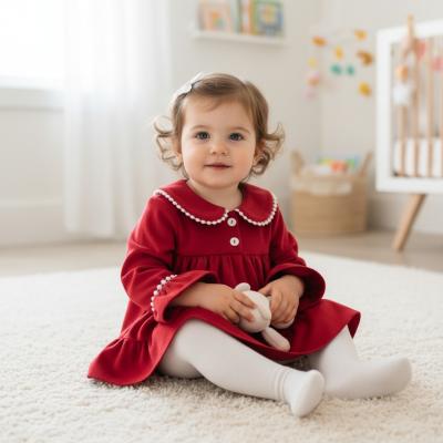 LD_5011R  Red satin velour Dress  (6-24 months)