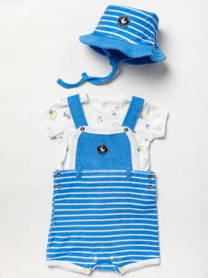 Lily & Jack B03922  LJB03922B Short Dungaree Set and hat (0-12 months)