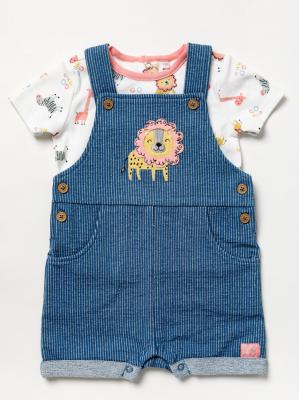LJB04601   Lion stripe dungaree set (3-18 months)