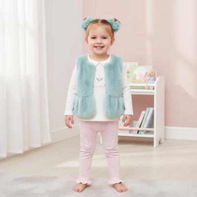 LJJ15539A Furry Gilet, legging & top "Pretty" (12-24 months)