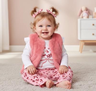 LJJ15542A Furry Gilet, Legging & Top "Flowers" (12-24 months)