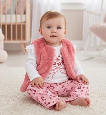 LJJ15542 Furry Gilet, Leggings & Top "Flowers" (0-9 months)
