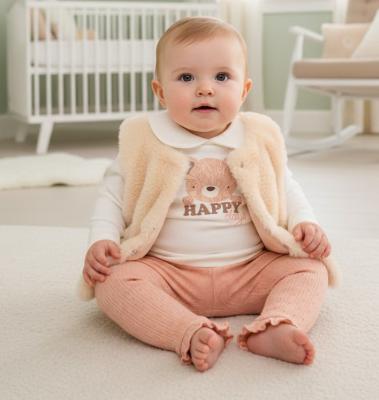 LJJ15546 Furry Gilet, Leggings & Top "Happy" (0-9 months)