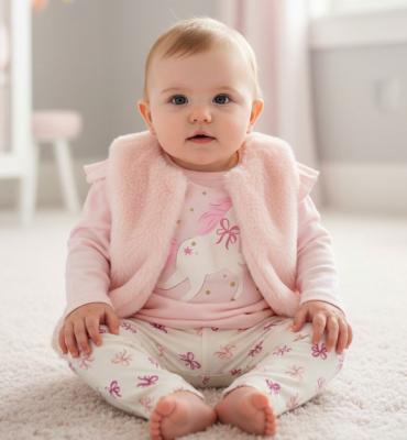 LJJ15547 Furry Gilet, legging & top "Unicorn" (0-9 months)