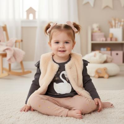 LJJ15872A Furry Gilet, leggings & top "Swan" (12-24 months)