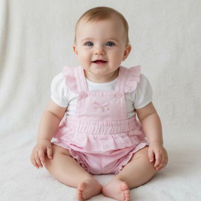 MB5211P  Broderie Anglaise Short Dungaree Set  (3-9 months)