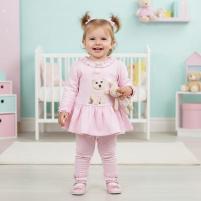 MB5592P  Frilled Dress and Leggings With Puppy  (3-9 months)