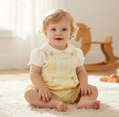 MB5631-Y  Floral Smocked Bloomer Dungaree Set  (3-9 months)