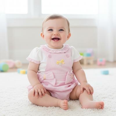 MB5688P  Striped "Frills and Bow" Short Dungaree Set  (3-9 months)